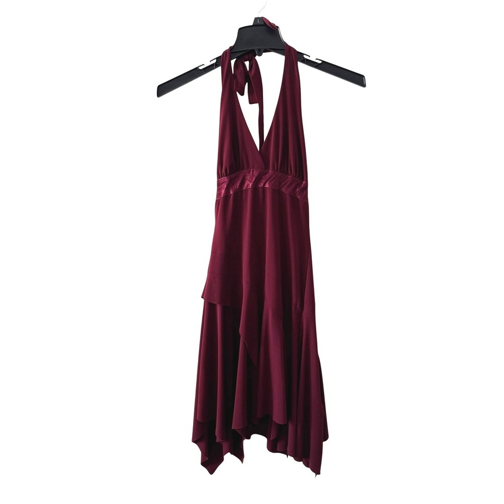 Vtg Y2K Babydoll Halter Dress Burgundy Handkerchief Hem Satin Romantic DarkFairy - Picture 9 of 10
